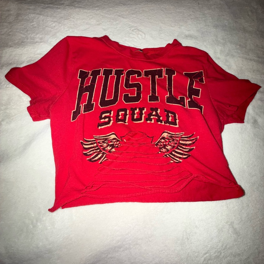 Forever 21 Red Graphic 'HUSTLE SQUAD' Short Sleeve Tee